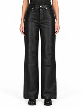 Blank NYC Black Faux Leather Wide-Leg Pants with Utility Pockets, 27
